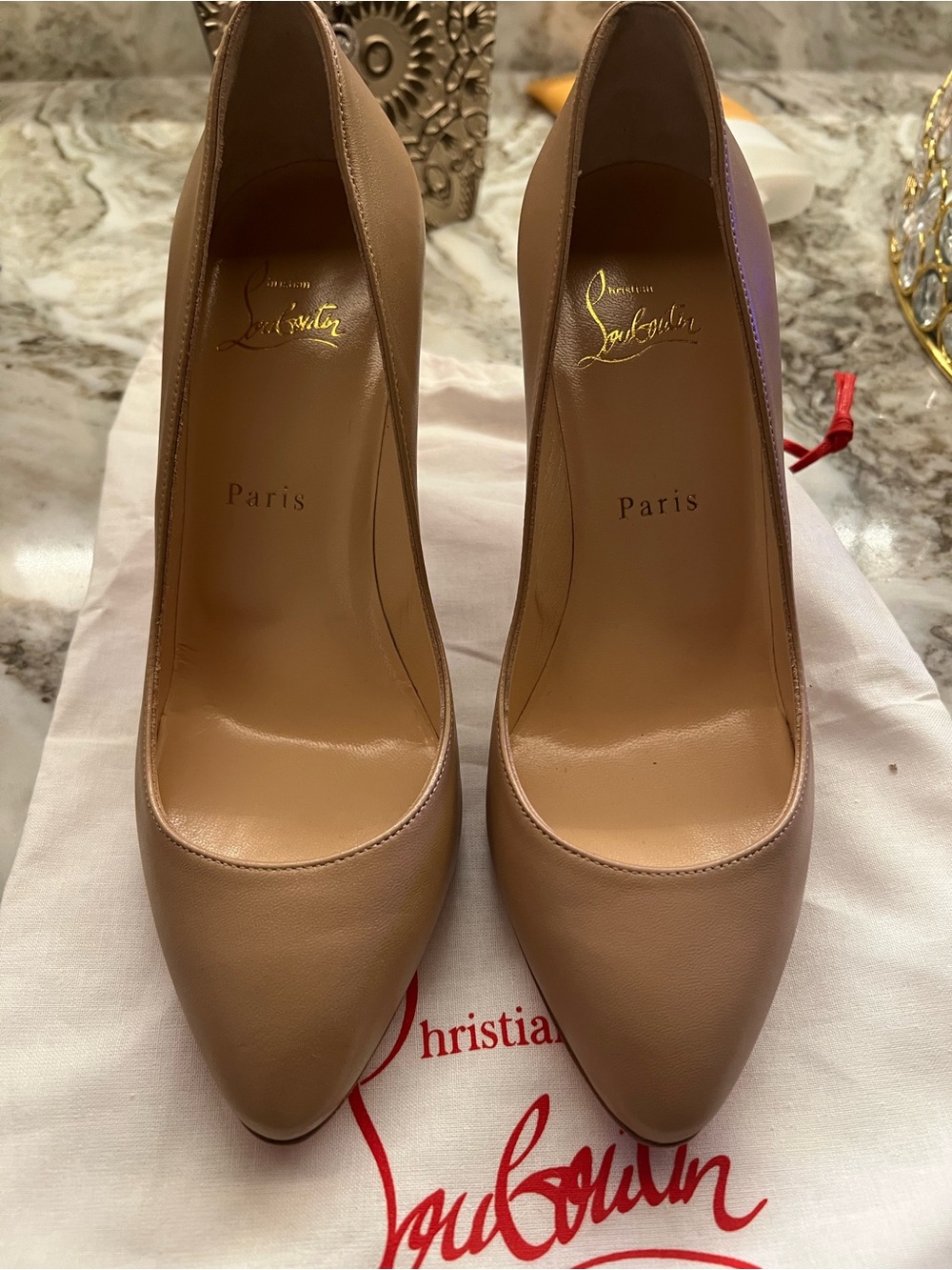 Christian Louboutin Beige Leather Pointed-Toe Pumps never worn.  NWOB